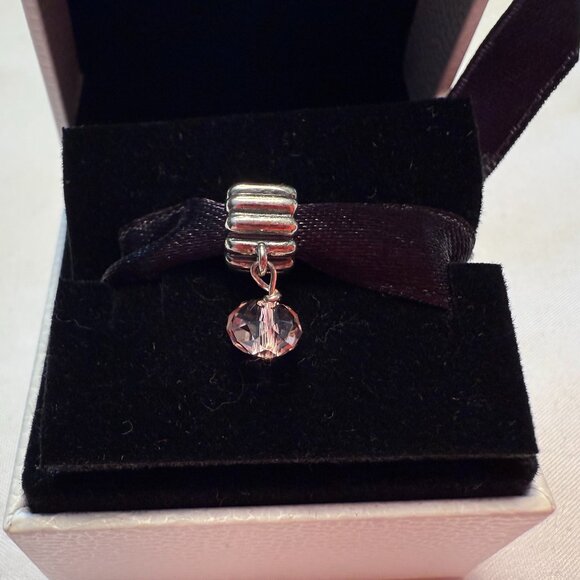 PANDORA Sterling Silver Birthstone October Pink Dangle Charm 790166 Retired New - Picture 1 of 3